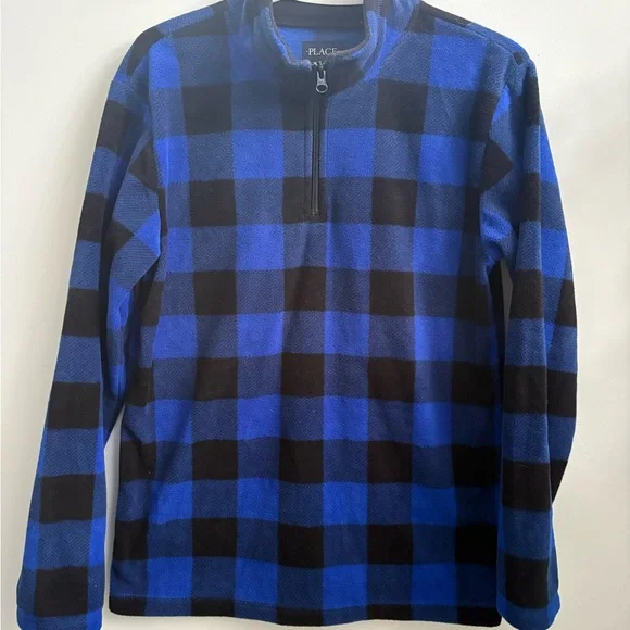 Cozy The Children’s Place plaid fleece pullover in great condition 💙🖤 - Picture 1 of 3